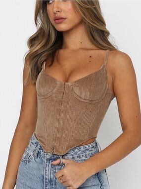 White Fox Boutique Ribbed Bustier Camisole in Tan